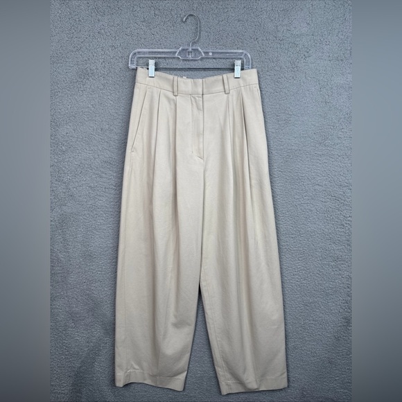 COS Wide-Leg Tailored Trousers Double Pleats Beige 100% Cotton Women’s 6 NWT￼ - Picture 7 of 16